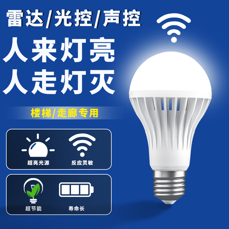 led声控人体感应灯入门户雷达声光控家用智能灯泡过楼道楼梯走廊-图2