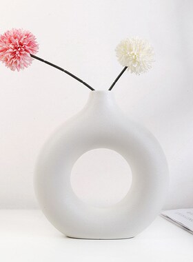 ins甜甜圈三件套白色陶瓷花瓶摆件干鲜花北欧桌面家居装饰品