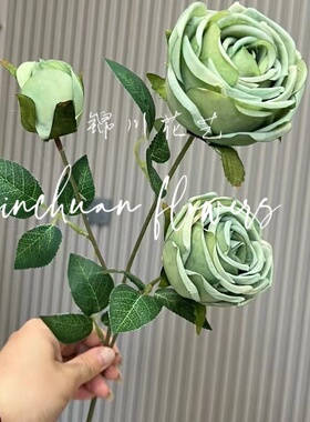 2025新款复古油画3头玫瑰仿真花艺家居软装秋日餐桌装饰品