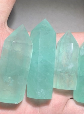 高品薄荷漫波绿萤石柱子水晶柱摆件双尖头灵摆批发