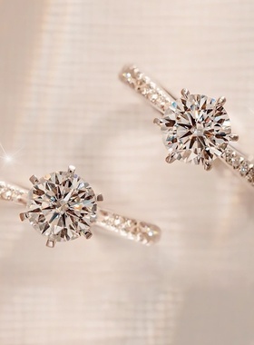 2025新款仿真钻石一克拉莫桑石六爪订婚求婚戒指开口时尚潮流