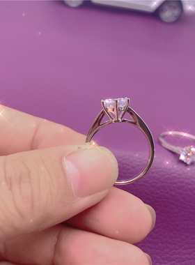 纯银s925进口莫桑石经典六爪钻戒女戒指真金镶钻婚戒婚嫁首饰