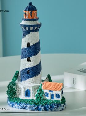 地中海风格彩绘树脂灯塔 家居装饰桌面摆件远航瞭望塔 拍摄道具