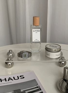 北欧ins风透明亚克力托盘不锈钢电镀色金属圆脚桌面收纳盘置物架