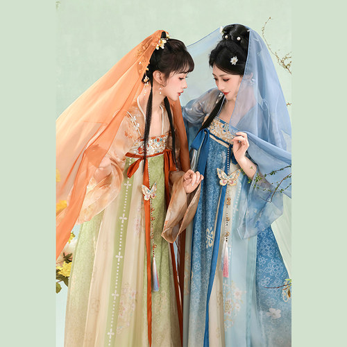 花槿轩原创 花满园 唐制汉服女对襟衫齐胸破裙日常仙气夏季姐妹款 - 图0