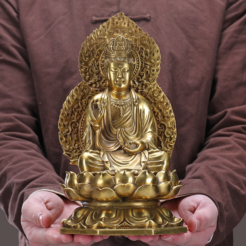 贺玉吉纯铜西方三圣坐式佛像摆件 贺玉吉摆件