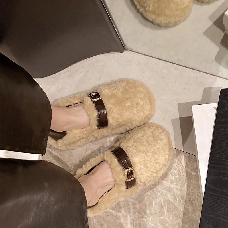 厚底内增高毛毛鞋女外穿2025新款冬季雪地靴一脚蹬加绒保暖棉鞋子 - 图2