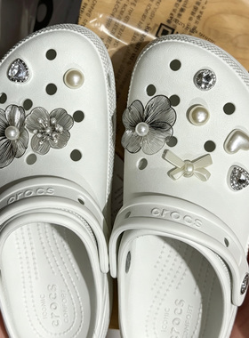 MKOP洞洞鞋配饰高级感鞋扣配件银线珍珠花朵鞋花适配Cross/Crocs