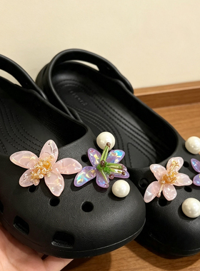 MKOP洞洞鞋配饰高级感鞋扣配件清新幻彩花簇鞋花适配Cross/Crocs
