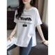 Summer pure cotton white slit short-sleeved T-shirt for women, fashionable Korean style loose slimming printed out top
