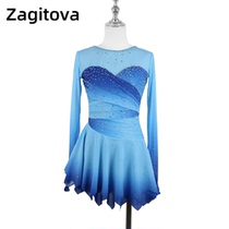 ZAGITOVA Figure Skating Performance Girls Skating Dress Children Adult Competition Test Class Gradient Blue Flash Drill