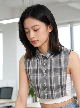 方格假领衬衫领子百搭装饰领
