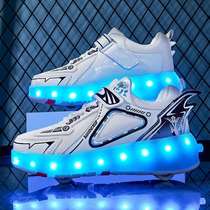 Skate shoes can walk new four wheels Storm Shoelace Light Charge Double Wheels Skating Shoes Sneakers Shoes Net Face