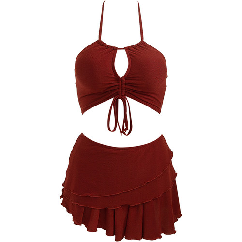 WESWIM泳衣女比基尼海边度假风绝美绑带挂脖性感显白2025新款红色 - 图3