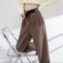 Brown Western Dress Pants Woman Spring Autumn Fat Mm Large Size Straight Drum Pants High Waist Display Slim Fit Loose Casual Tugging Broadlegged Pants