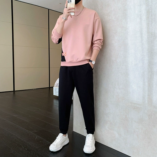 Демисезонный брендовый спортивный костюм, лонгслив, толстовка, комплект, свободный крой, круглый воротник