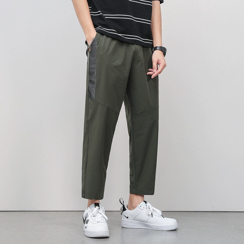 Летние мужские трендовые универсальные тонкие шелковые штаны, облегающий крой, в корейском стиле