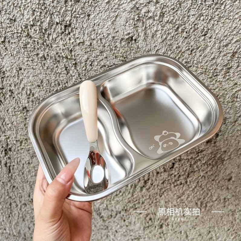 食品级316不锈钢儿童餐盘幼儿园家用宝宝不锈钢餐盘防摔多格饭盒 - 图1