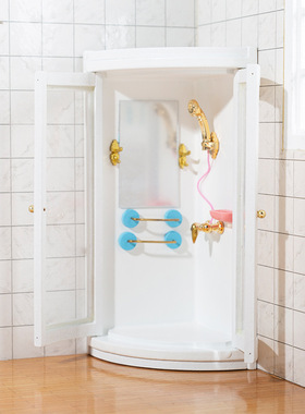 1:12娃娃屋配件dollhouse木质迷你微缩食玩 白色淋浴房家居摆件