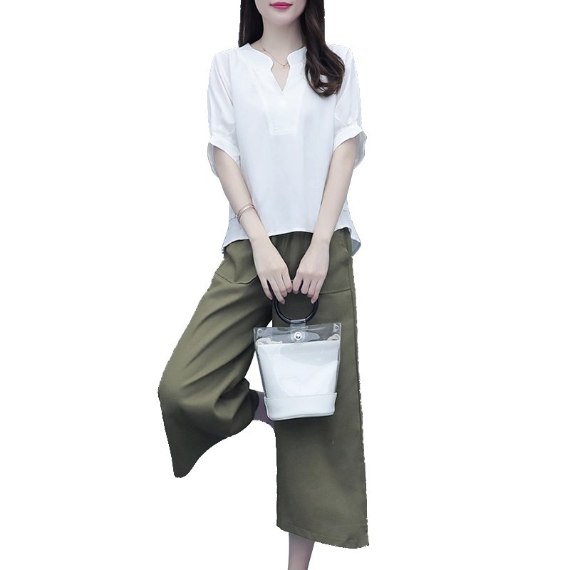 棉麻套装女2020新款气质韩版洋气夏装减龄显瘦阔腿裤小个子两件套