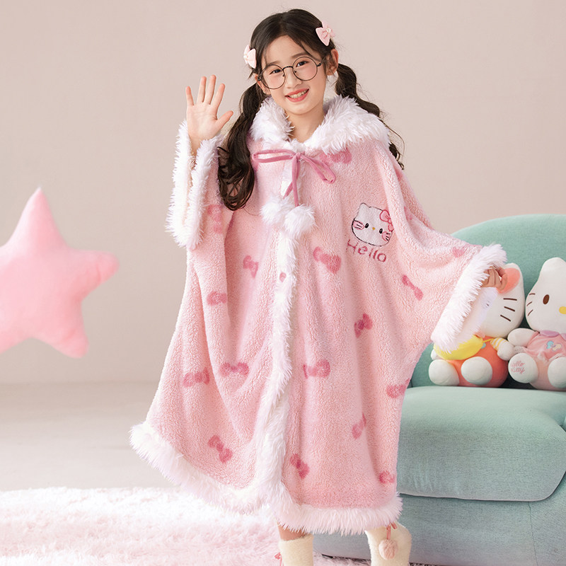 儿童睡衣长款女童秋冬法兰绒斗篷睡袍2025新款珊瑚绒亲子母女浴袍,淘宝优惠券,粉丝福利购,淘宝优惠卷