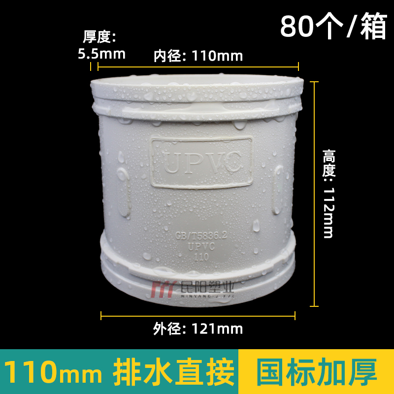 PVC直接管箍 排水管 直通接头下水管配件50管件75管道110 160 200 - 图1