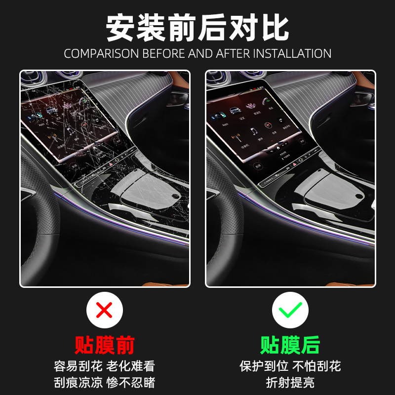 适用于奔驰C级C260L内饰保护膜GLC300中控贴膜导航屏幕钢化膜改装 - 图1