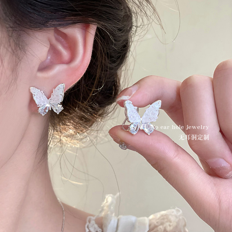 蓝色蝴蝶蚊香盘耳夹女2025新款无耳洞耳环轻奢小众高级感耳钉耳饰