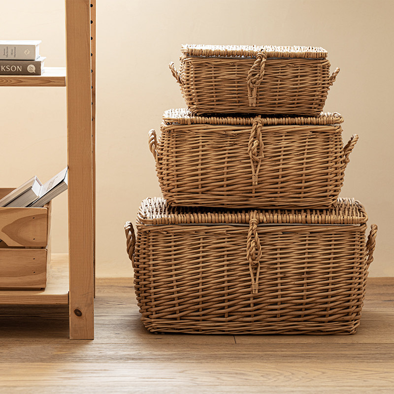手工柳编编织带盖收纳筐家用日式藤编杂物衣服内衣储物筐竹编篮子,淘宝优惠券,粉丝福利购,淘宝优惠卷