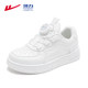 Pull back children's white shoes leather 2025 new autumn girls sneakers button white school shoes men's sports shoes