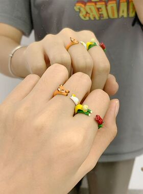 爱就请驯养小王子狐狸玫瑰戒指七夕情侣对戒设计男女ins