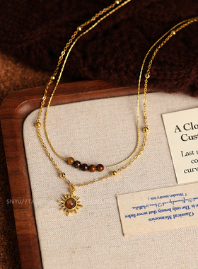 诗娱2026新款复古虎眼石项链女高级感轻奢小众叠戴毛衣链秋冬配饰