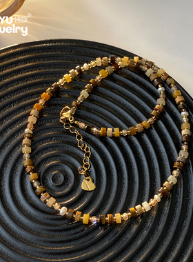 美拉德复古天然虎眼石串珠项链