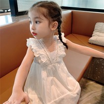 Girl White Dress Dress Summer Dress 2023 Children New Sleeveless Dress Vest Skirt Woman Baby Lace Princess Dress