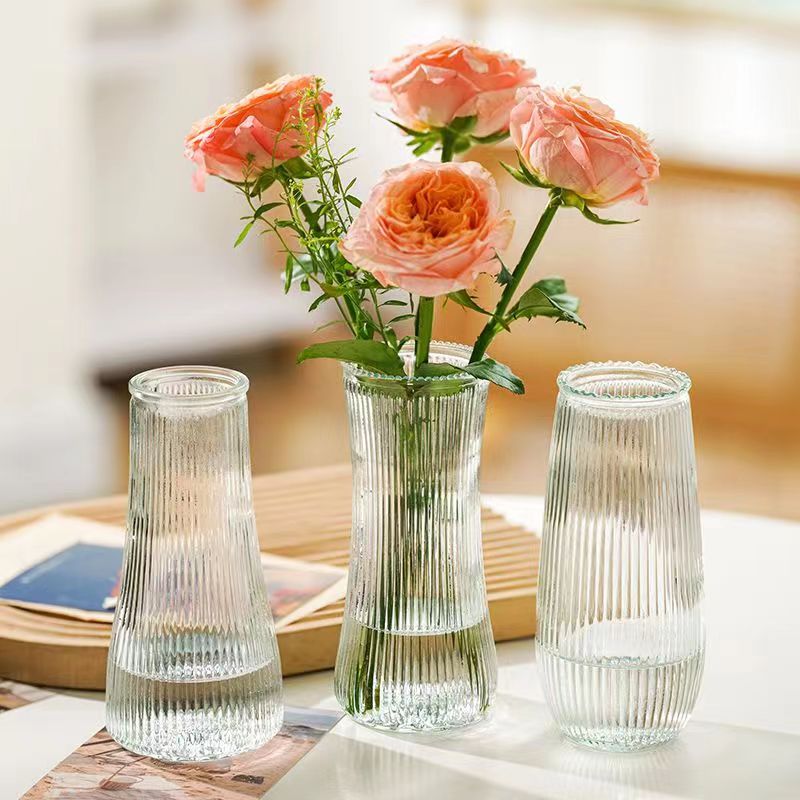 浮雕玻璃花瓶ins风北欧网红透明水养富贵竹鲜花客厅干花插花摆件 - 图0