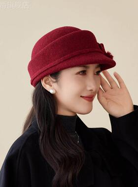 中老年女士帽子秋冬复古羊毛呢帽妈妈洋气马术帽保暖显脸小鸭舌帽