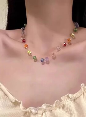 夏日多巴胺彩色水晶串珠项链女