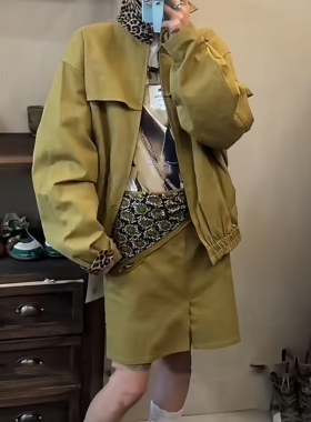 古着感黄色丝巾腰带女