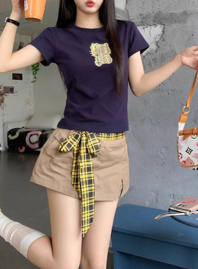美式黄色格子长条丝巾腰带