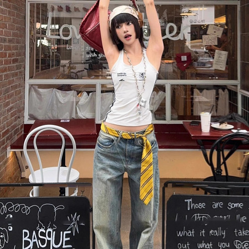 韩版ins黄色系腰丝巾领带女新款牛仔裤腰带配饰小众时尚裤带腰链 - 图1