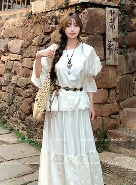 波西米亚风蓝色花朵编织细腰绳