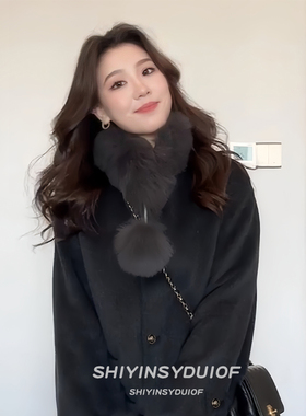 气质灰色毛绒围巾女冬季仿狐狸毛