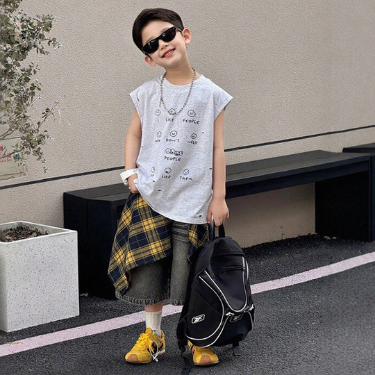 儿童潮酷格子屁帘新款男童叠穿搭配裤子腰带女童系腰爵士舞裙配饰