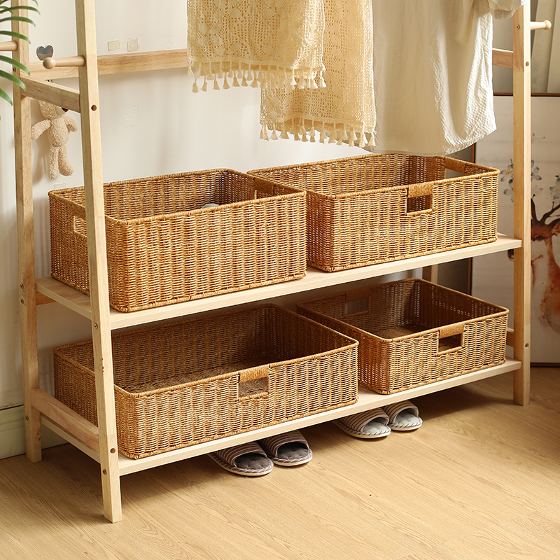 仿藤编收纳筐长方形客厅电视柜茶几抽屉整理篮玄关杂物收纳储物筐 - 图0