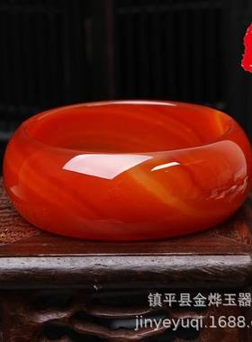 玉石红玛瑙玉髓手镯红色花纹加宽加厚玉镯展会款赠品