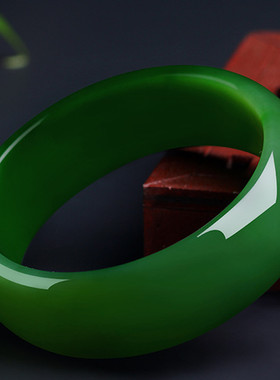 仿新疆和田玉碧玉色菠菜绿手镯帝王绿玉石镯子正阳绿加宽女款