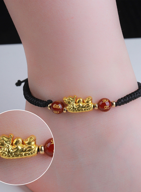 【买一赠六】纯天然正品红玛瑙玉石男女情侣红绳手链脚链手串新款