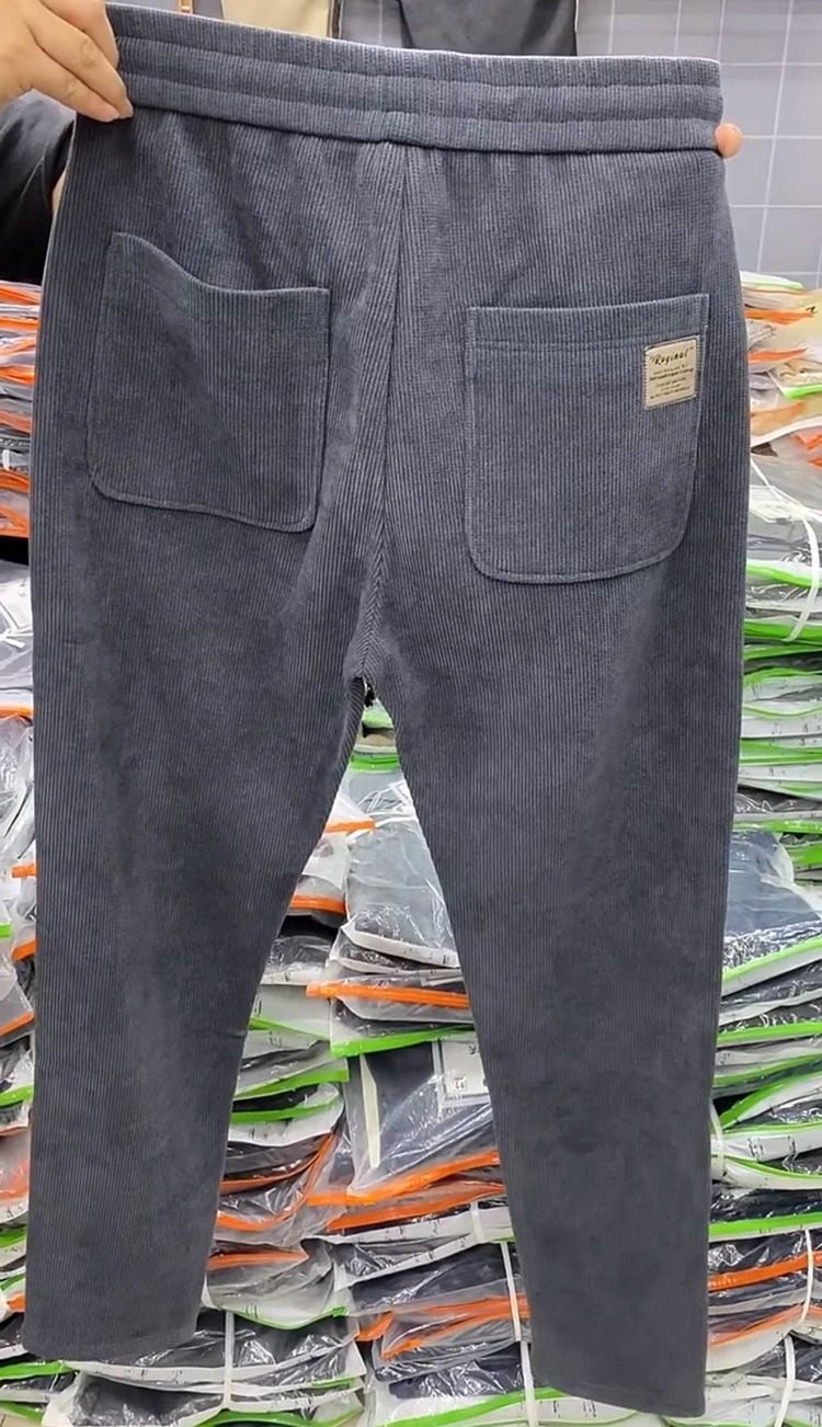 痞帅条纹纯色裤子男士春秋季休闲裤加厚灯芯绒加绒简约小脚哈伦裤,淘宝优惠券,粉丝福利购,淘宝优惠卷