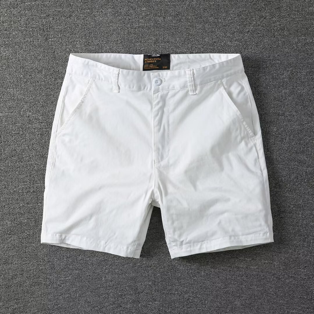 弹力休闲短裤男士纯色商务宽松棉裤夏季薄款直筒五分裤子 - 图0
