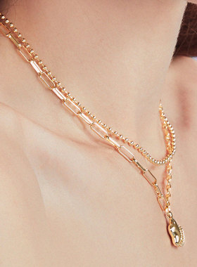 三倍微醺珠绕花苞双层拼接项链